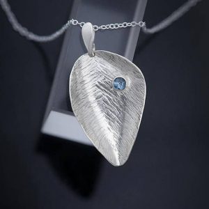 blue Topaz pendant, leaf pendant, by Ian Caird of iana Jewellery, Topaz jewelry
