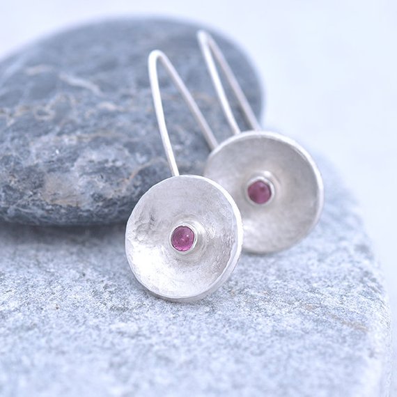 Silver and Pink Tourmaline earrings iana jewellery maker Canterbury Kent
