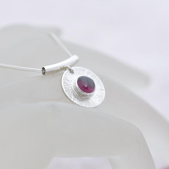 Round Silver Garnet Pendant